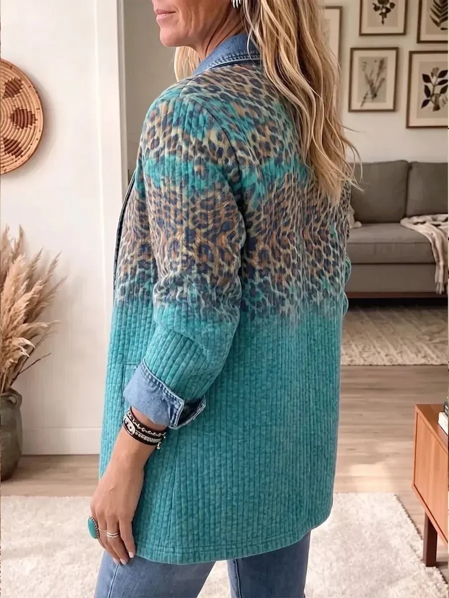 Olivia | Stylowa jeansowa kurtka vintage w panterkę