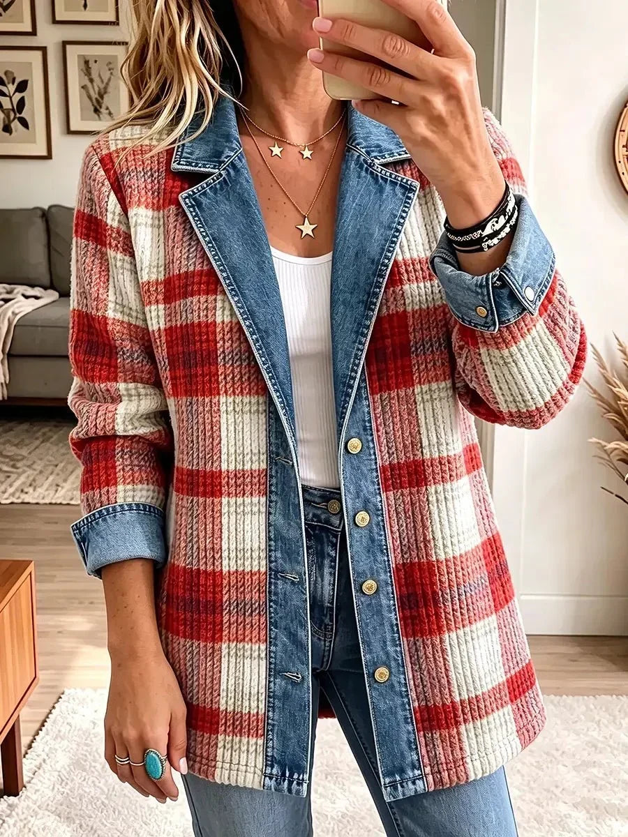 Scarlett | Elegancka kurtka jeansowa vintage z patchworkiem