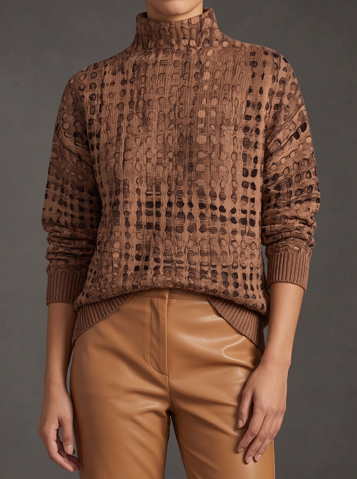 Marnie™ | Sweter z golfem w kasztanową kratę