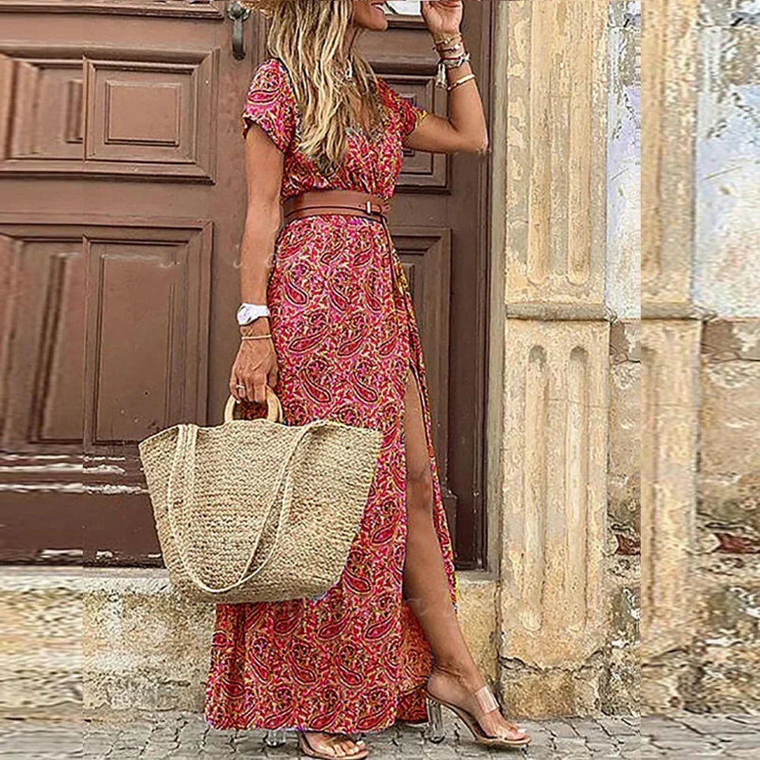 Edwina | Sukienka maxi w kwiaty z paskiem