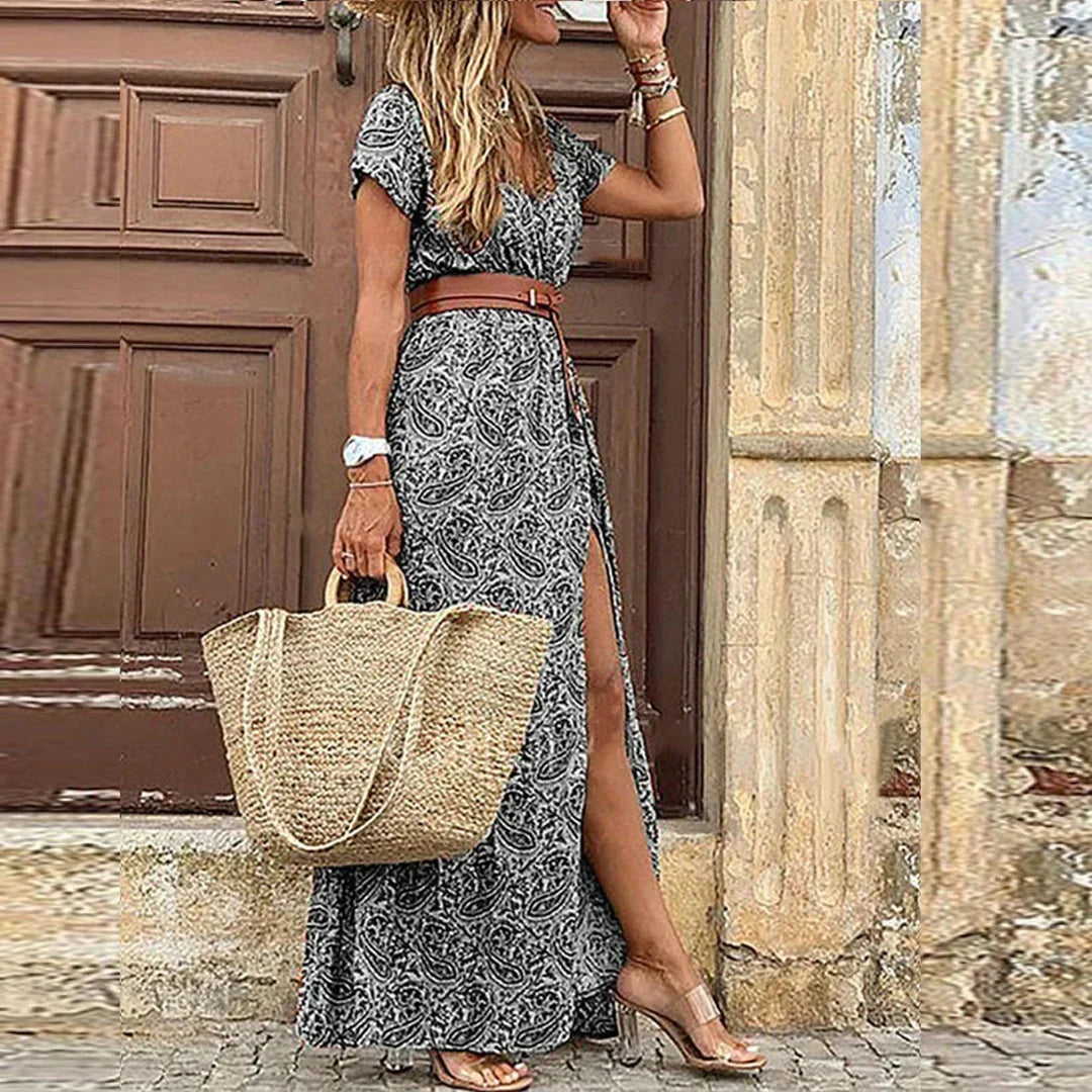Edwina | Sukienka maxi w kwiaty z paskiem