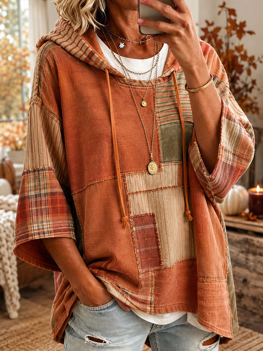 Sorina | Bluza oversize z patchworkiem w jesiennych kolorach