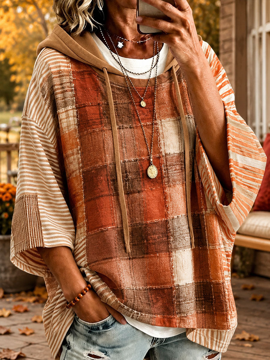 Simona | Bluza oversize z patchworkiem w jesiennych kolorach