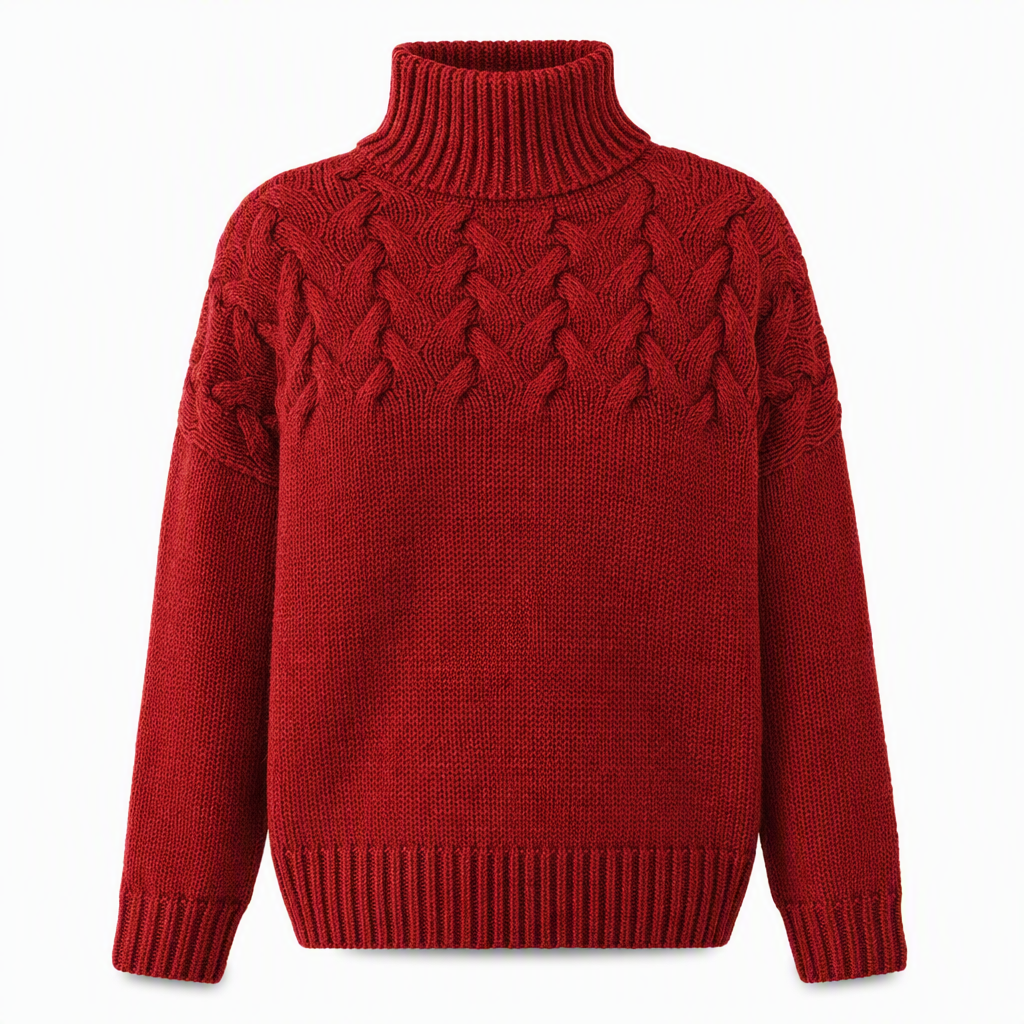 Signe – Miękki sweter z golfem o warkoczowym splocie