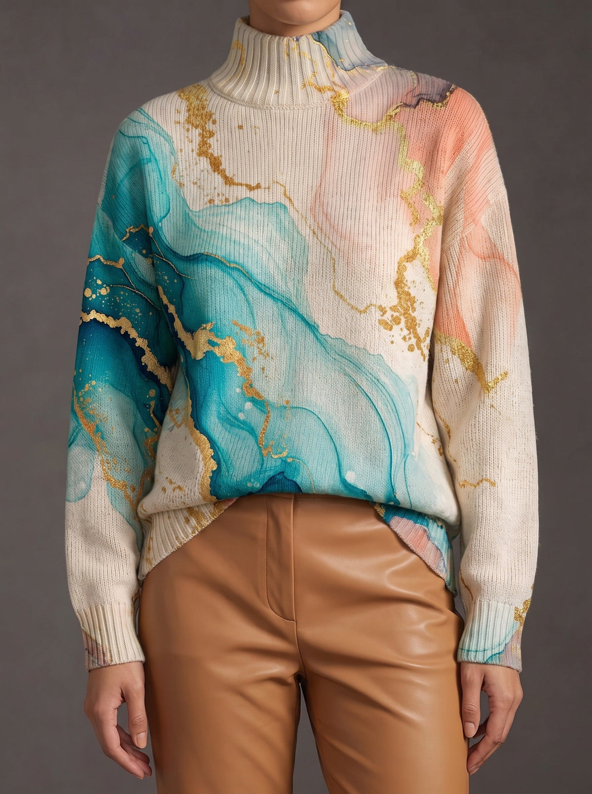 Verity™ | Sweter z golfem z marmurkowym wzorem
