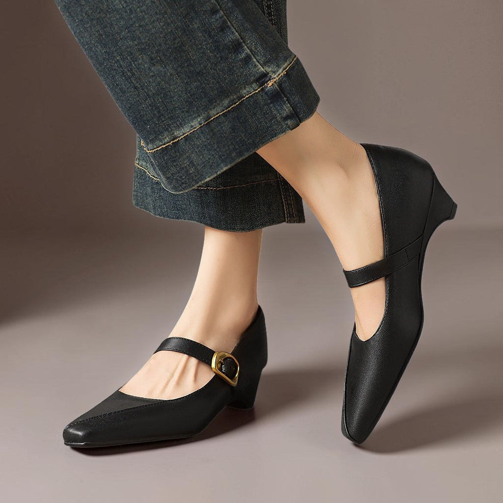 Grethe | Buty Mary Jane ze złotą klamrą