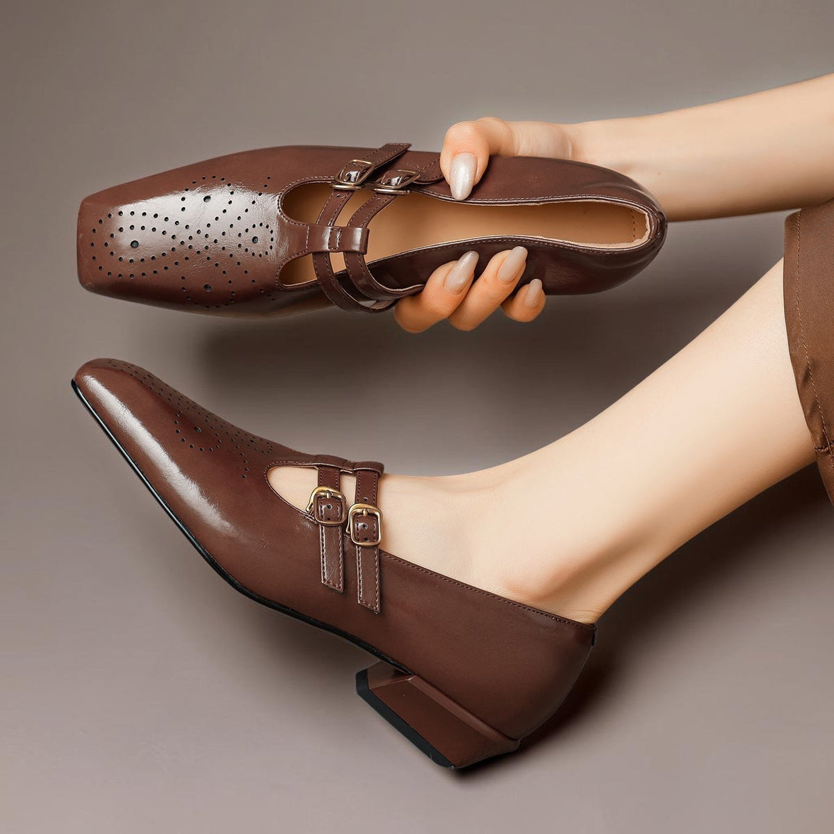 Rikke | Eleganckie skórzane buty Mary Jane z podwójnymi paskami