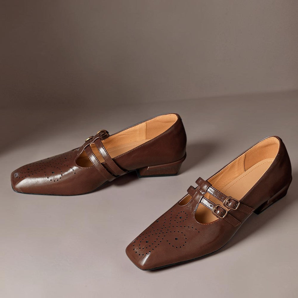 Rikke | Eleganckie skórzane buty Mary Jane z podwójnymi paskami