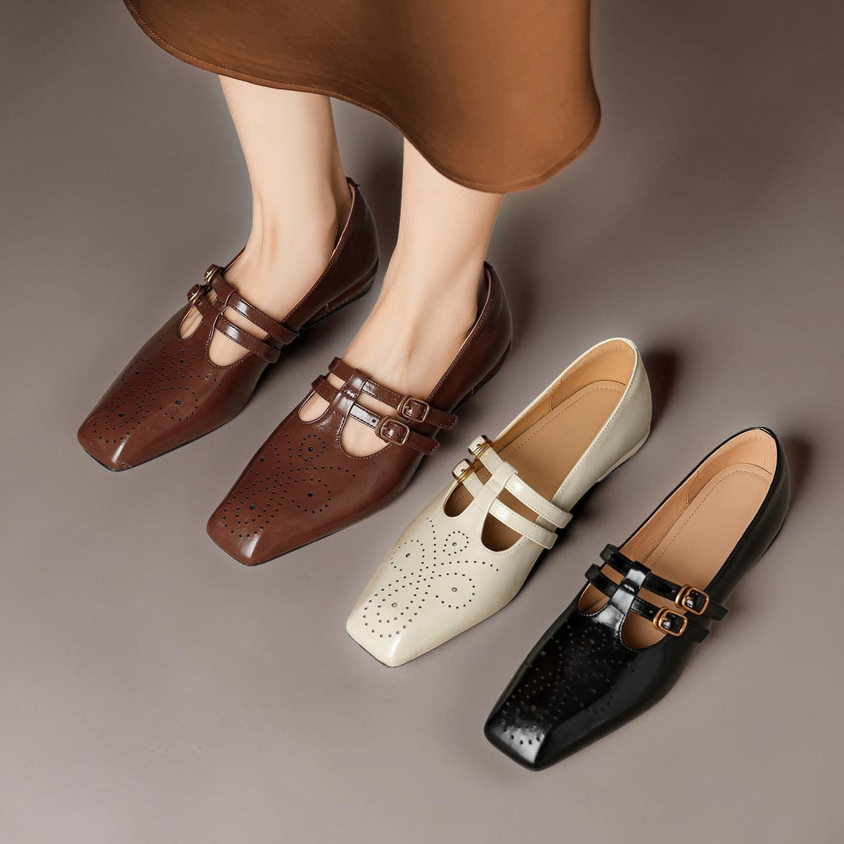 Rikke | Eleganckie skórzane buty Mary Jane z podwójnymi paskami
